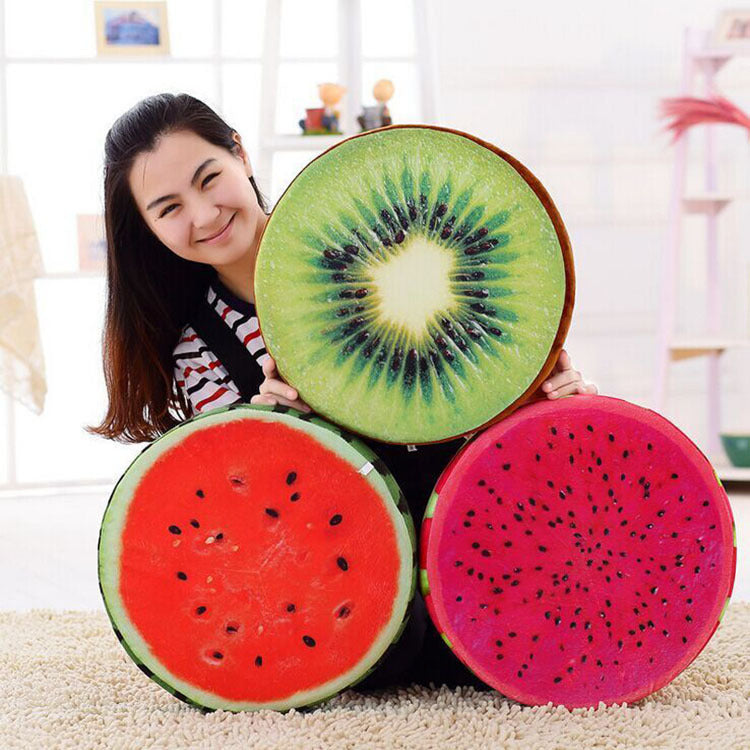 3D Fruit Plush Pillow – Soft Watermelon & Kiwi Decorative Cushion