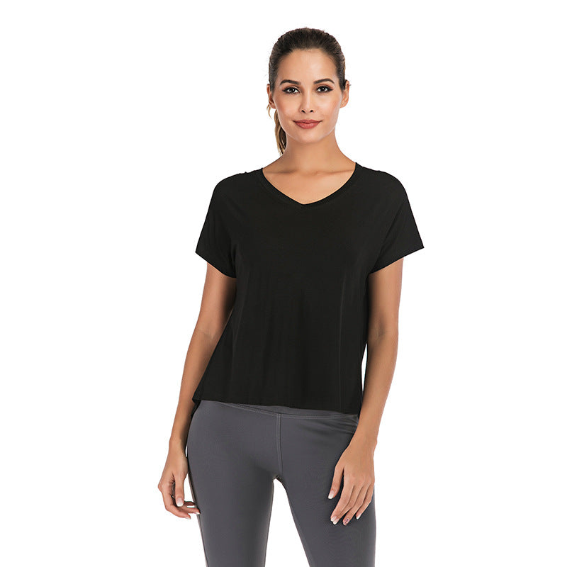 Women’s V-Neck Open Back Sports T-Shirt – Lightweight Athleisure Workout Top