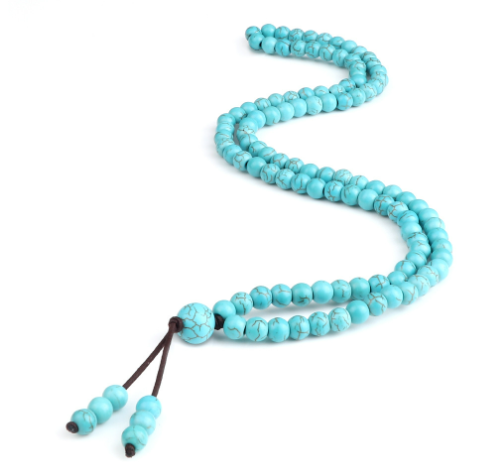 Men’s Natural Stone Beaded Necklace – 108 Mala Beads (Malachite Style)