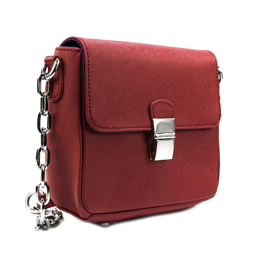 Tiny Leather Crossbody Bag – Mini Shoulder Handbag with Chain Strap (Cabernet)