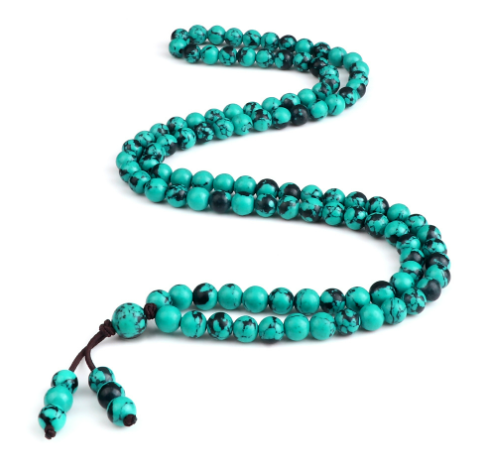 Men’s Natural Stone Beaded Necklace – 108 Mala Beads (Malachite Style)