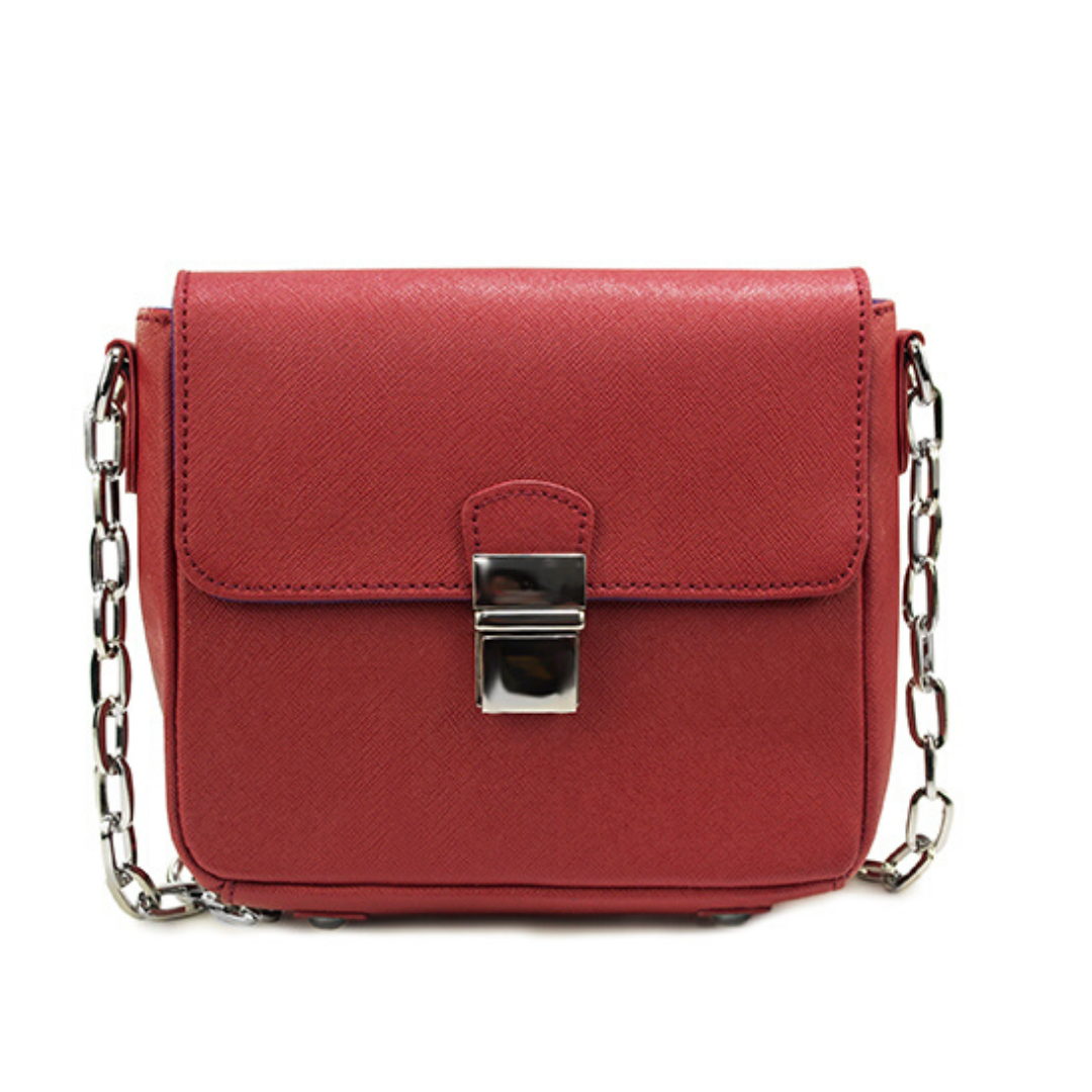 Tiny Leather Crossbody Bag – Mini Shoulder Handbag with Chain Strap (Cabernet)