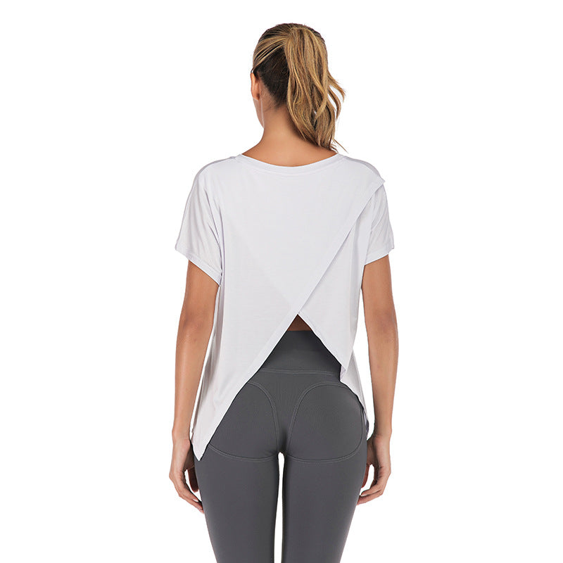 Women’s V-Neck Open Back Sports T-Shirt – Lightweight Athleisure Workout Top
