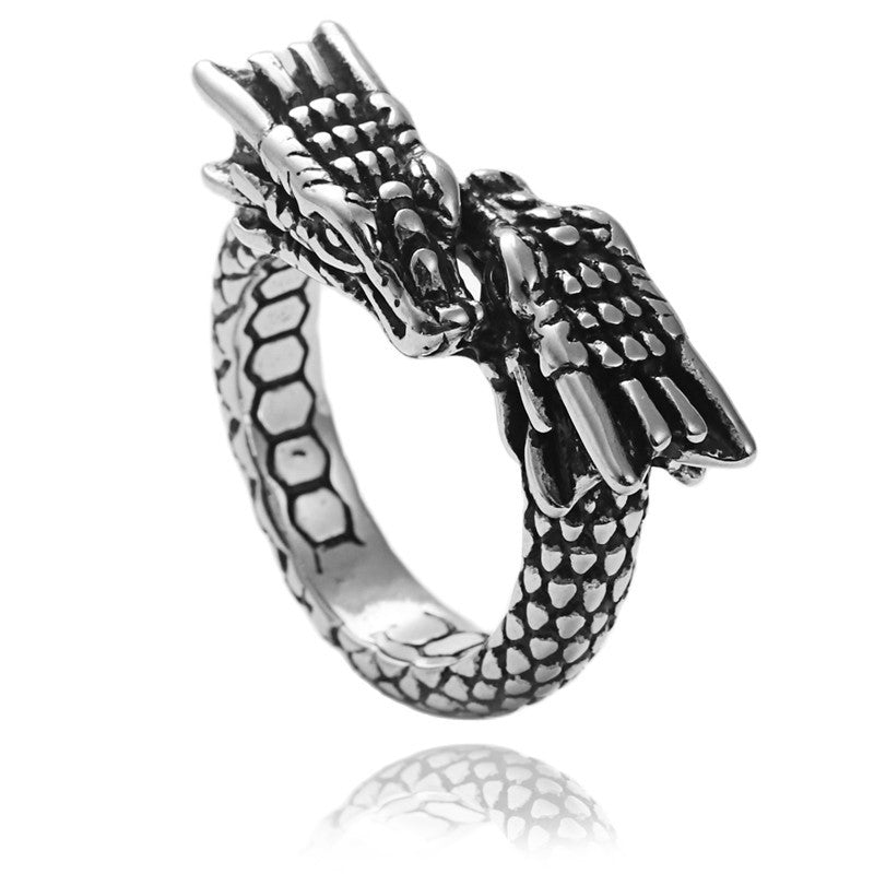 Titanium Steel Chinese Dragon Ring – Retro Vintage Statement Ring for Men & Women