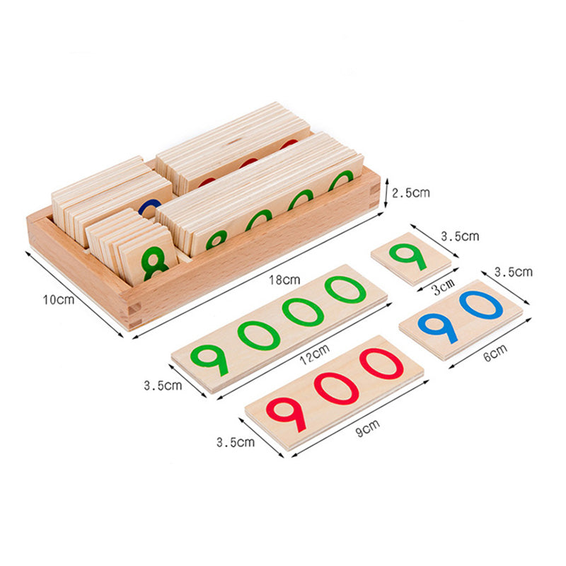 Montessori Wooden Number Cards 1–9999 – Educational Math Learning Cards for Kids